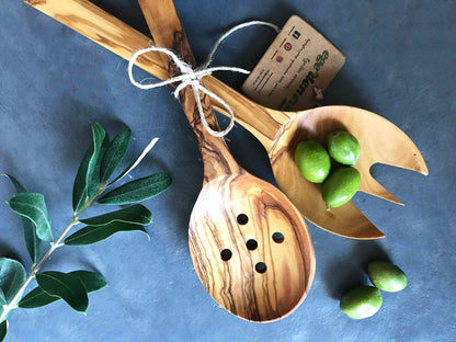 Olive Wood Kitchen Utensil Set, Salad Servers