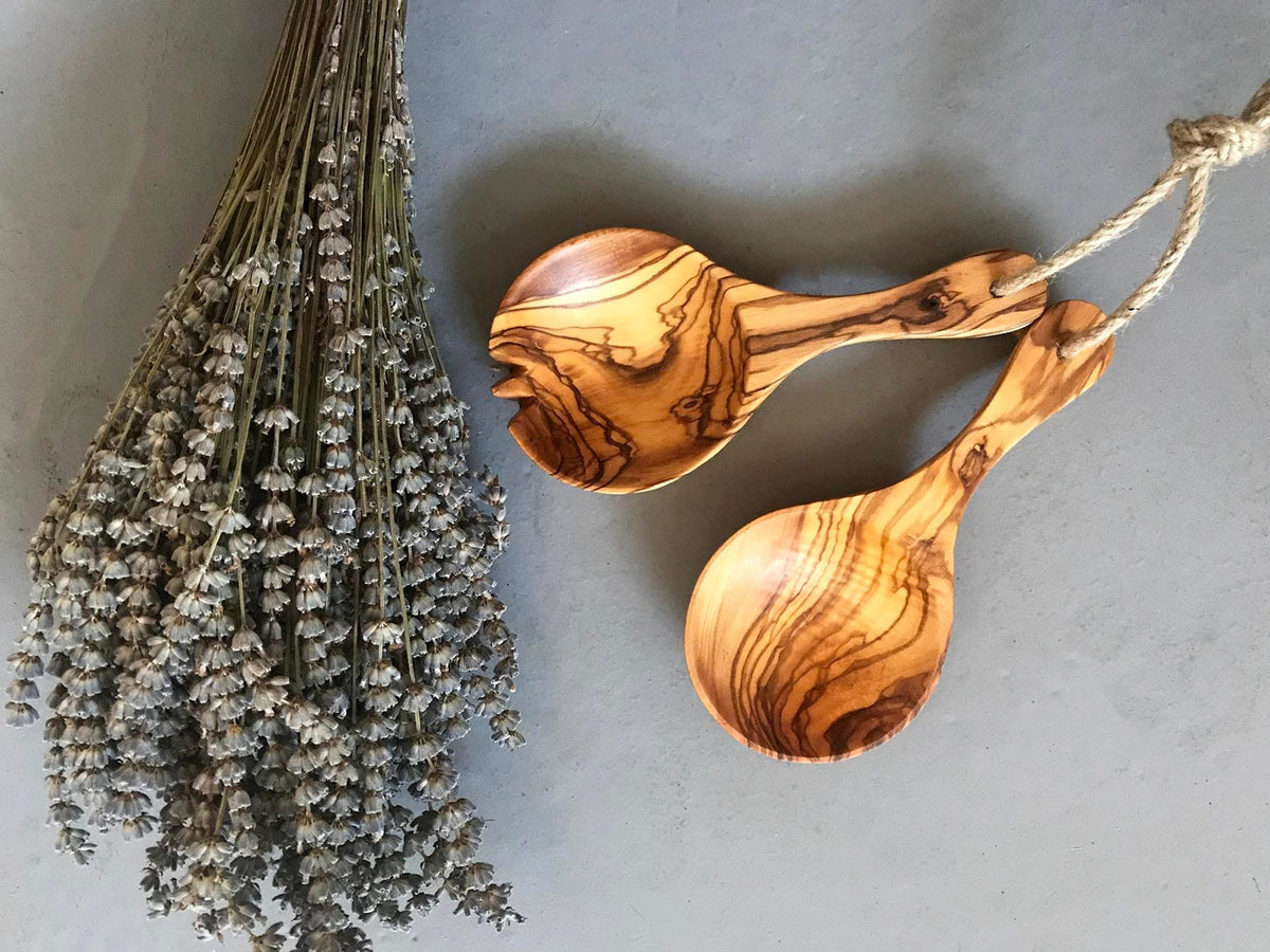 Handmade Olive Wood Salad Spoon Set, Small Serving Spoons