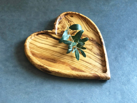 olive wood heart shape plates