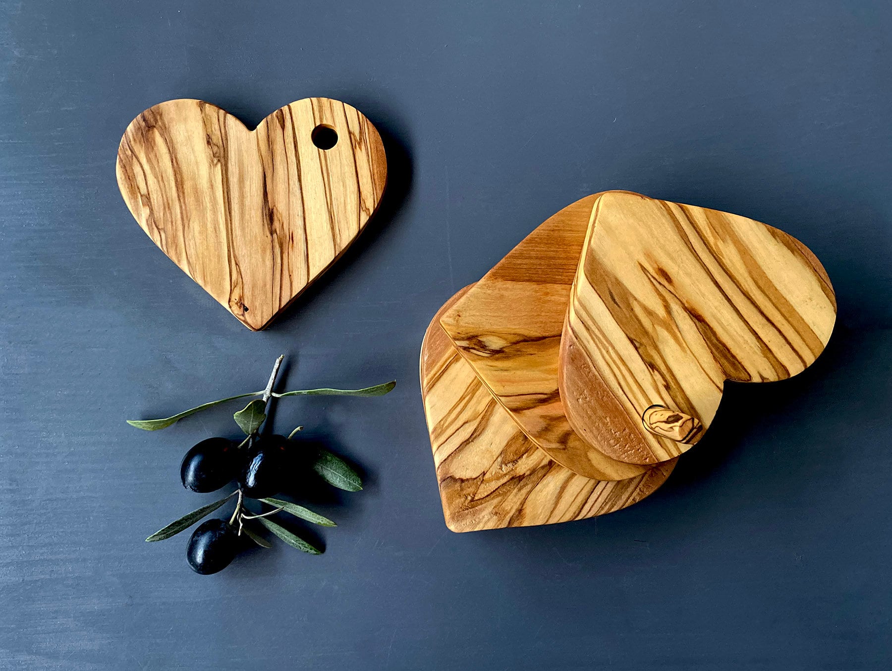 Olive Wood Heart Shape Coaster Set, Olive Wood Coasters