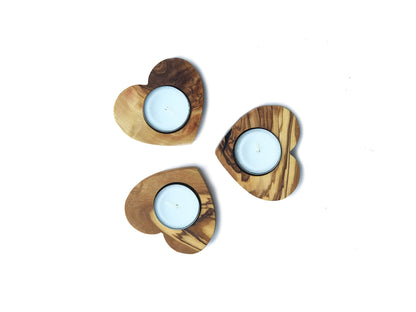 Handmade Olive Wood Heart Tea Light Holder | Valentine's Gift