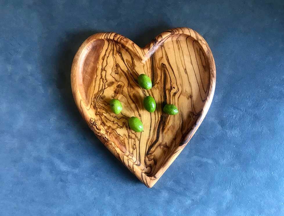 Olive Wood Heart Shape Plates, Wooden Valentine's Day Gift