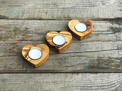 Handmade Olive Wood Heart Tea Light Holder | Valentine's Gift