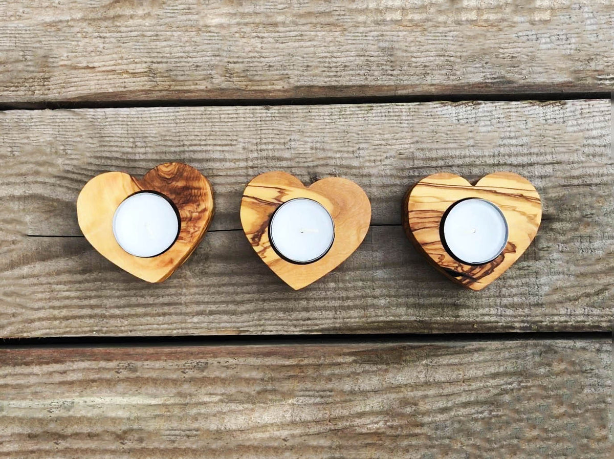 Handmade Olive Wood Heart Tea Light Holder | Valentine's Gift