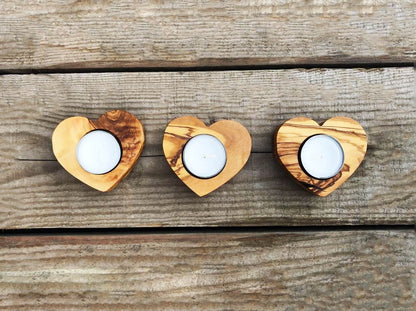 Handmade Olive Wood Heart Tea Light Holder | Valentine's Gift