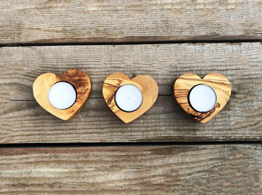 Handmade Olive Wood Heart Tea Light Holder | Valentine's Gift