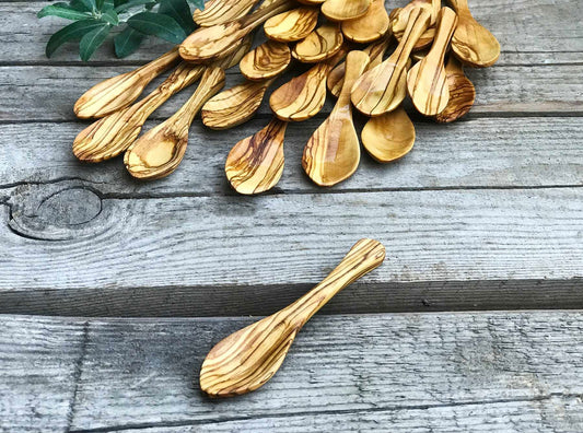 Handcrafted Little Olive Wood Spoons, Wooden Baby Feeding Spoon