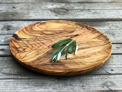 Olive Wood Shallow Serving Plates, Wooden Plates for Food