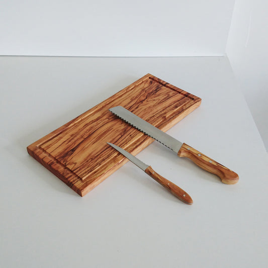 Olive Wood Cutting Board with Groove, Wooden Rectangular Steak Board