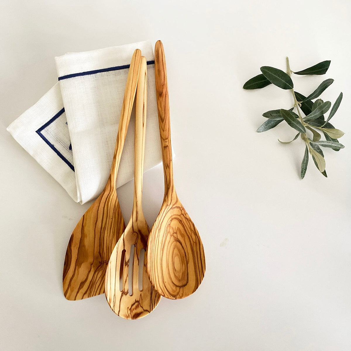 Olive Wood Organic Cutlery / Salad Serving Spoon Set