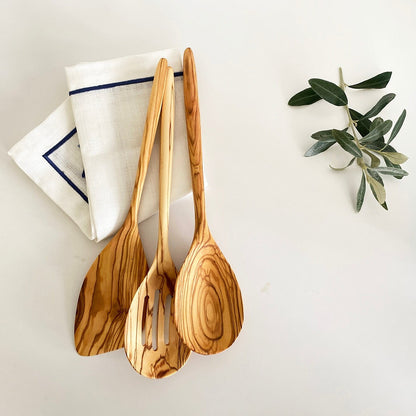 Olive Wood Organic Cutlery / Salad Serving Spoon Set