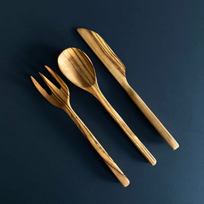 Handmade Olive Wood Cutlery Set – Antibacterial Wooden Spoon, Fork & Knife