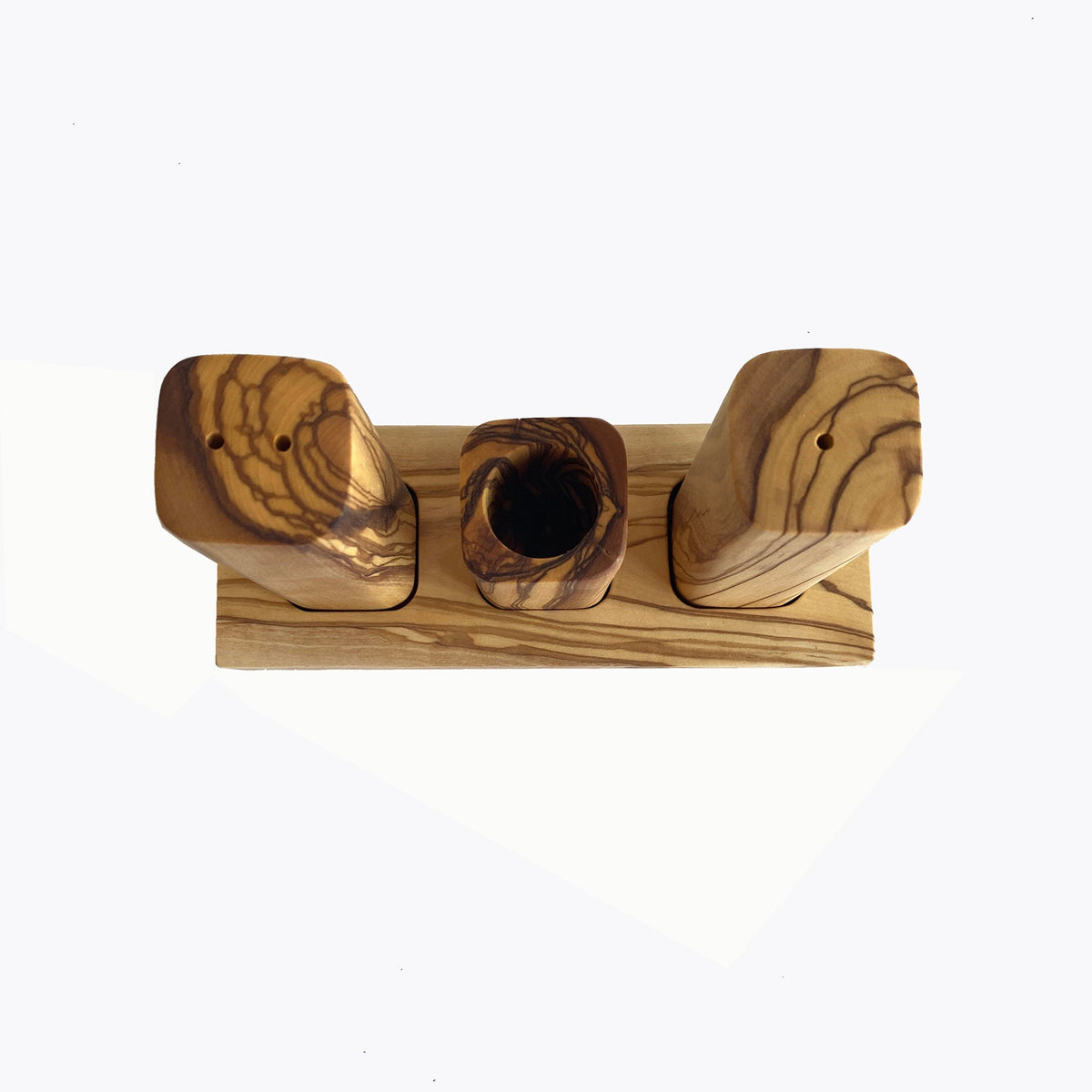 Handmade Olive Wood Salt & Pepper Shaker Set with Toothpick Holder