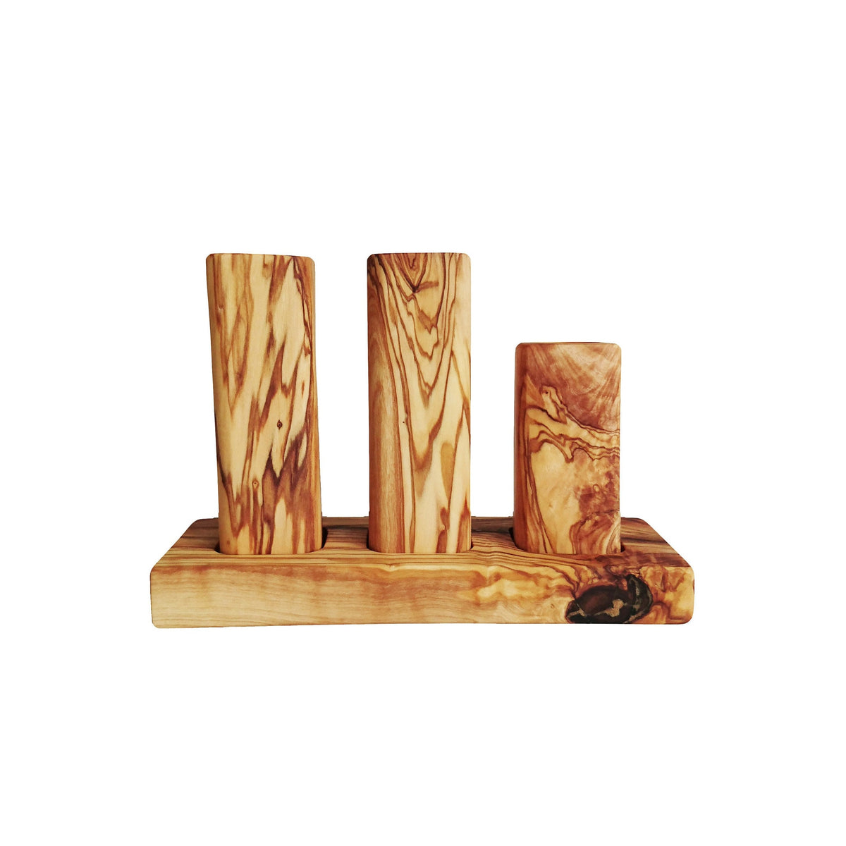 Handmade Olive Wood Salt & Pepper Shaker Set with Toothpick Holder