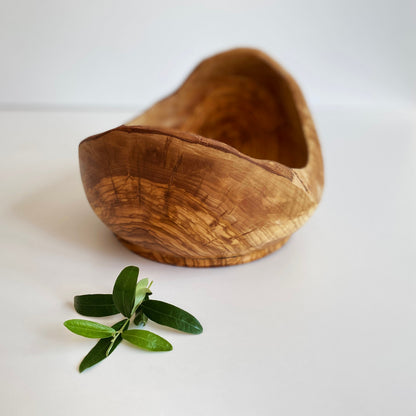Large Olive Wood Live Edge Bowl, Rustic 6 inch Wooden Bowl