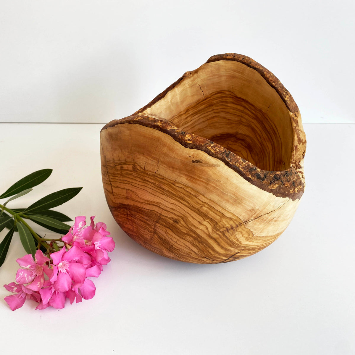 Large Olive Wood Live Edge Bowl, Rustic 6 inch Wooden Bowl