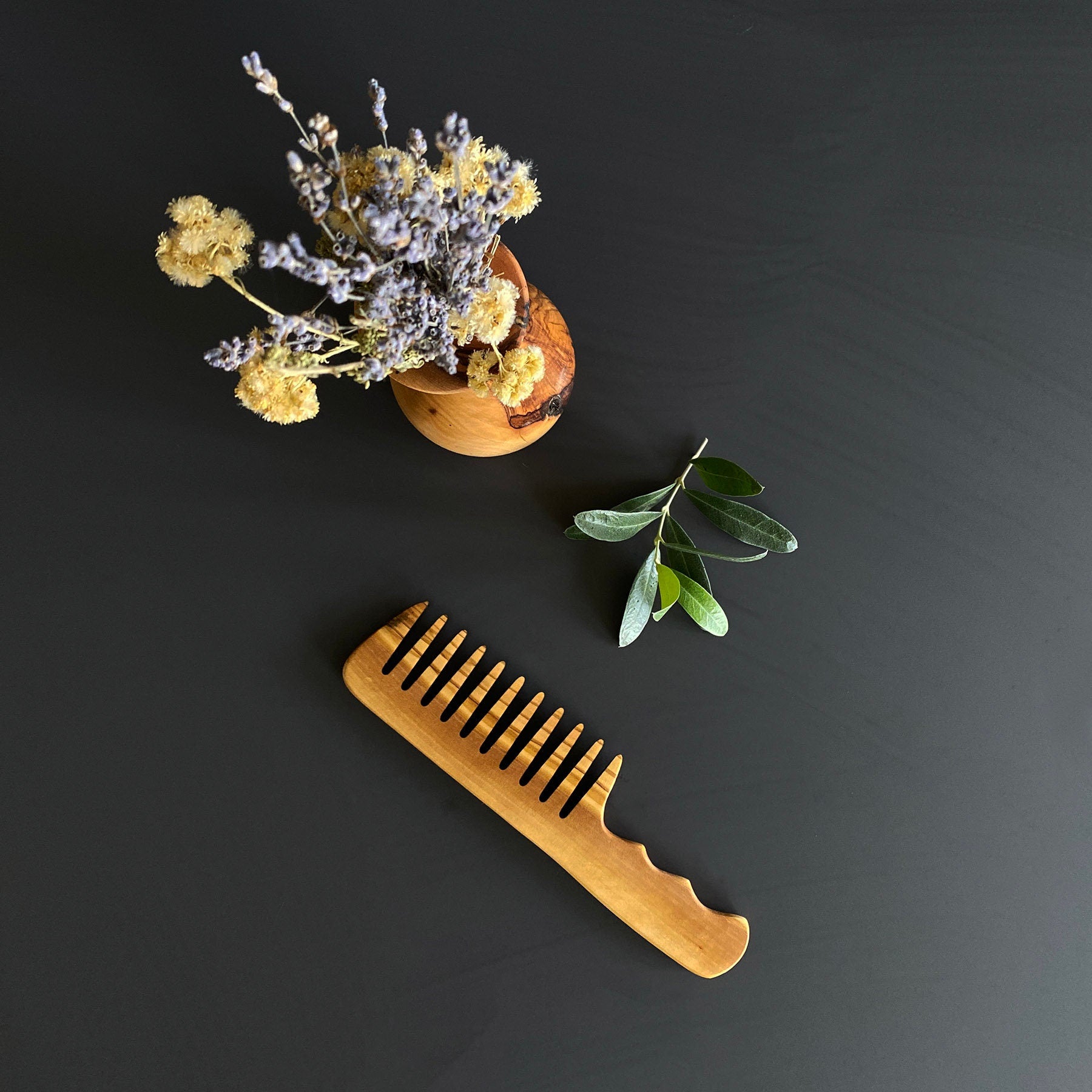 Olive Wood Wide Tine Comb, Handmade Wooden Hairbrush