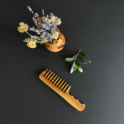 Handmade Olive Wood Wide Tooth Comb, Anti-Static Hairbrush