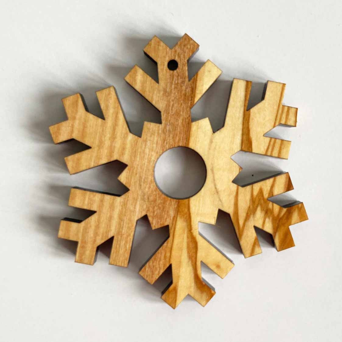 Olive Wood Snowflake Christmas Ornaments, Wooden Unique Ornaments