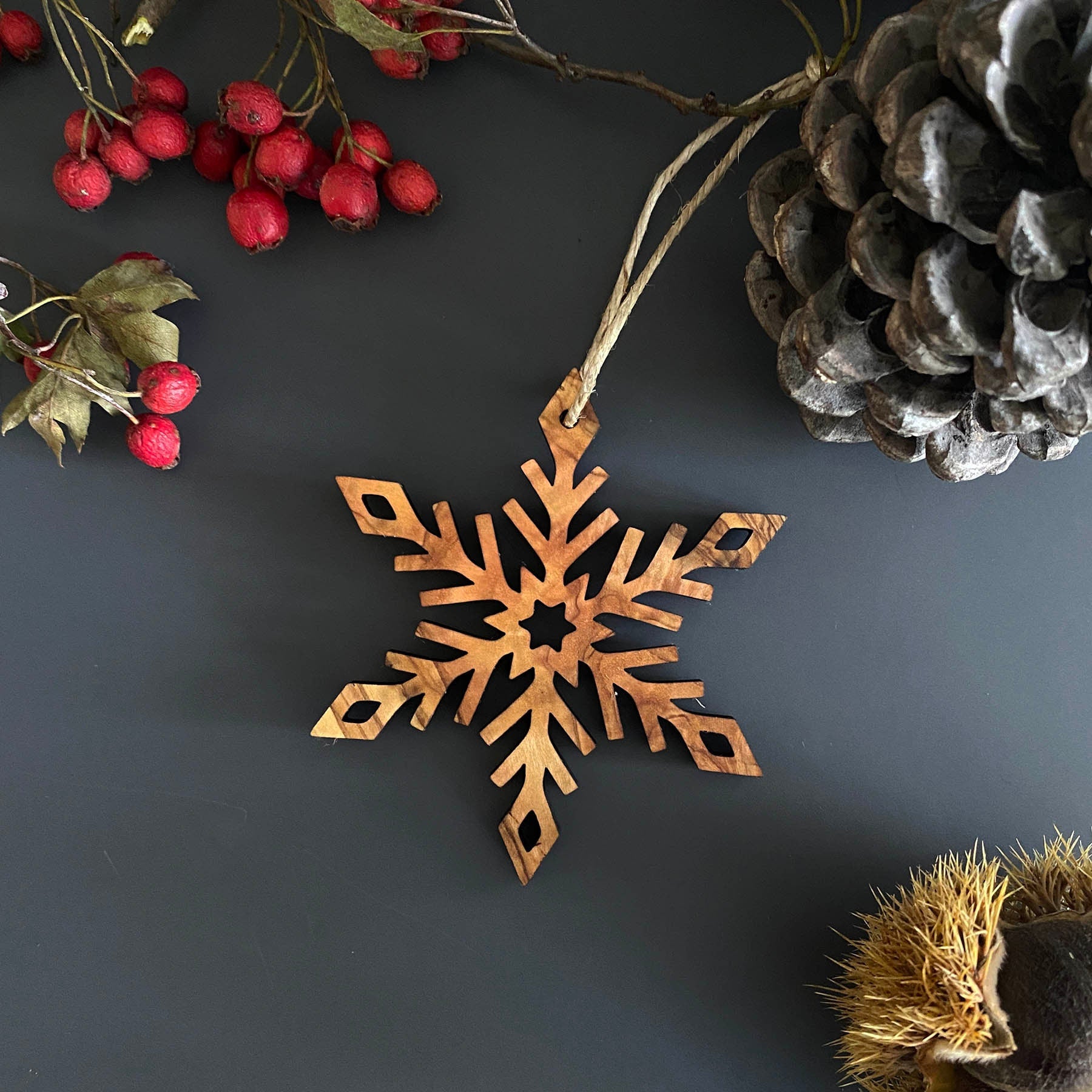 Olive Wood Snowflake Christmas Ornaments, Olive Wood Christmas Ornaments