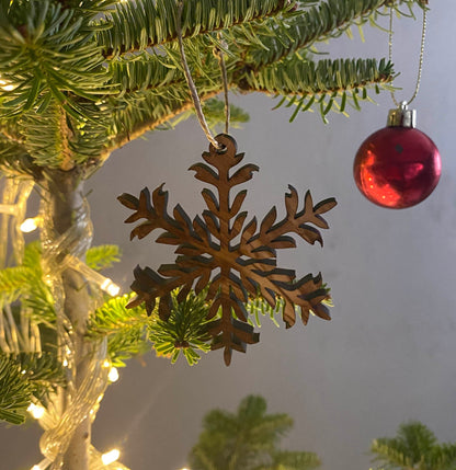 Olive Wood Snowflake Christmas Ornaments, Wooden Christmas Ornaments