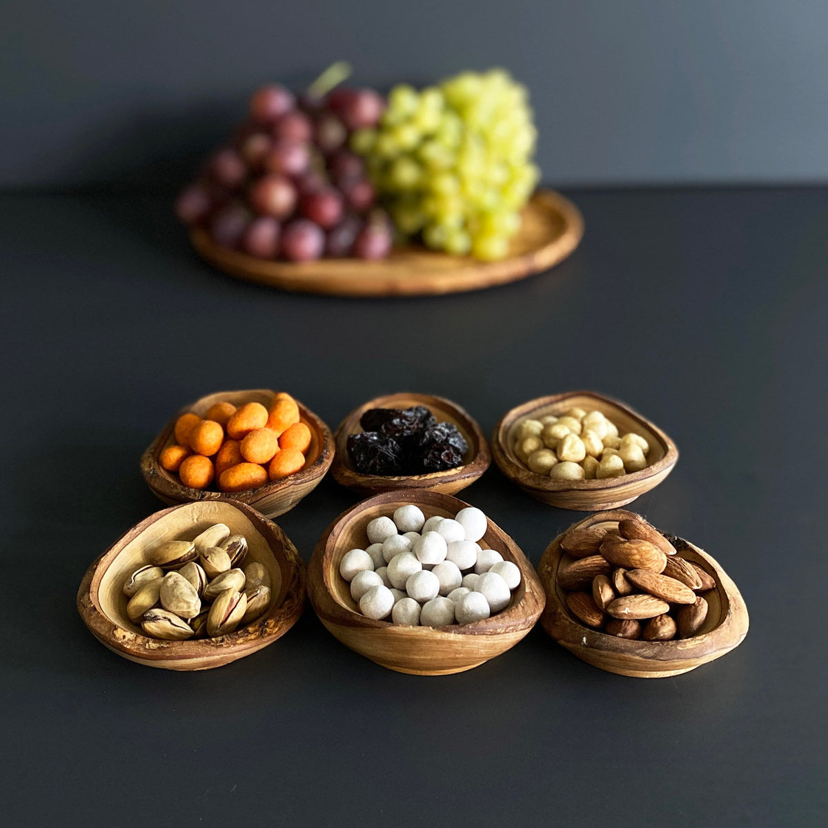 Olive Wood Rustic Mini Bowls | Wooden Live Edge Mini Plates | Vintage Christmas Dishes