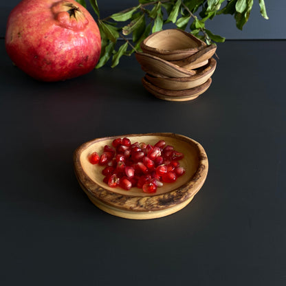Olive Wood Rustic Mini Bowls, Wooden Live Edge Mini Plates, Olive Wood Mini Plates