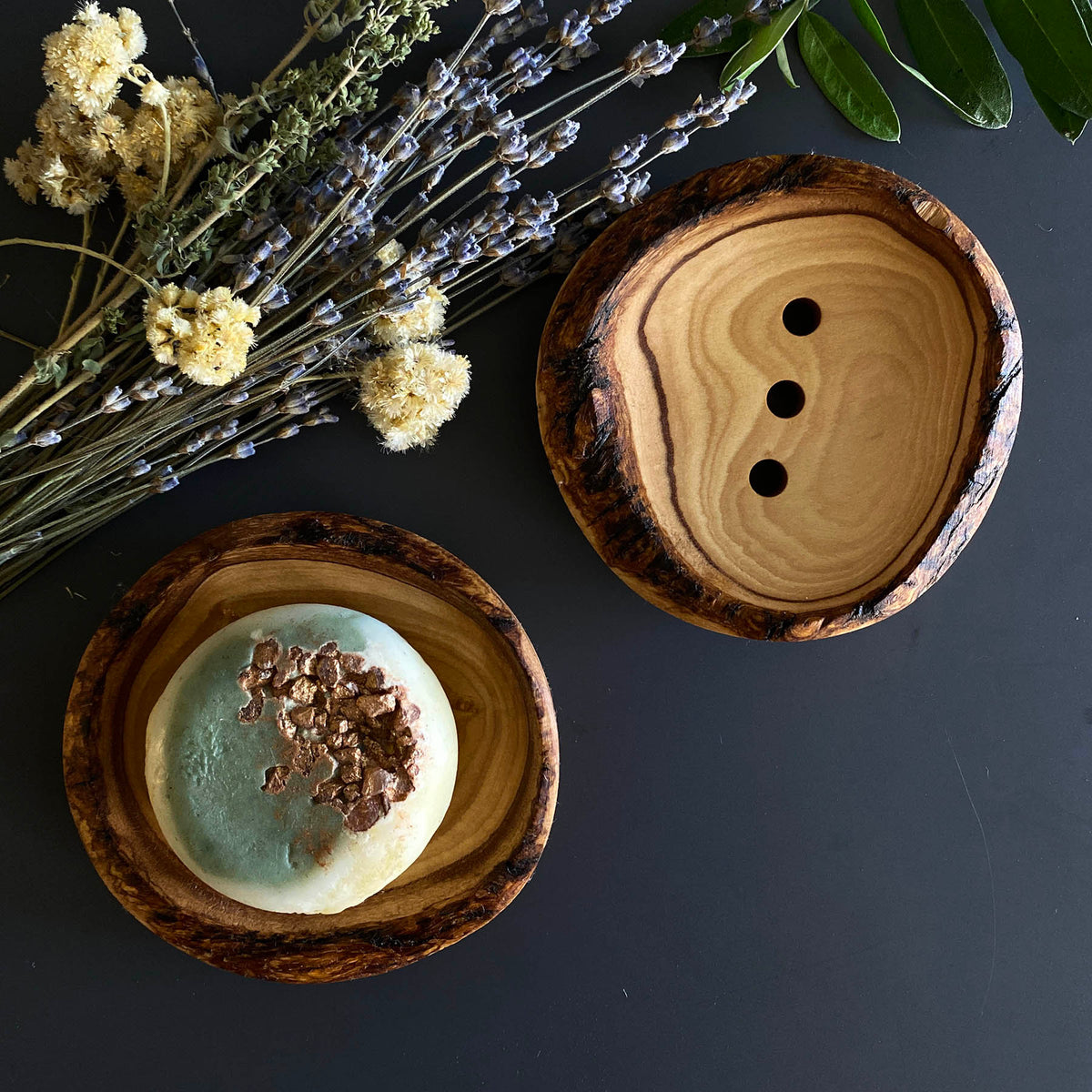 Handmade Olive Wood Soap Dish, Rustic Bathroom Decor