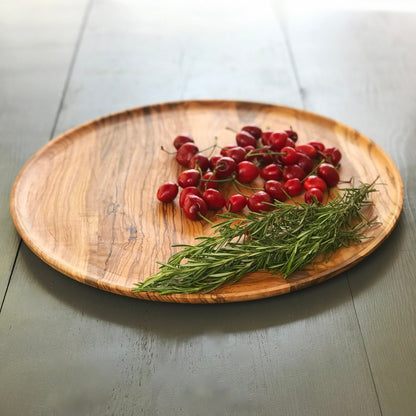 Personalized Olive Wood Round Tray, Coffee Table Tea Tray (15.7 inches)