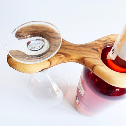 Handcrafted Olive Wood Wine Glass Holder, Rustic Table Decor