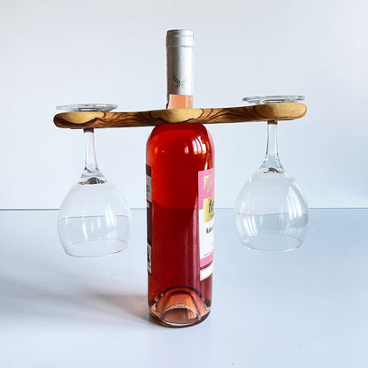 Handcrafted Olive Wood Wine Glass Holder, Rustic Table Decor