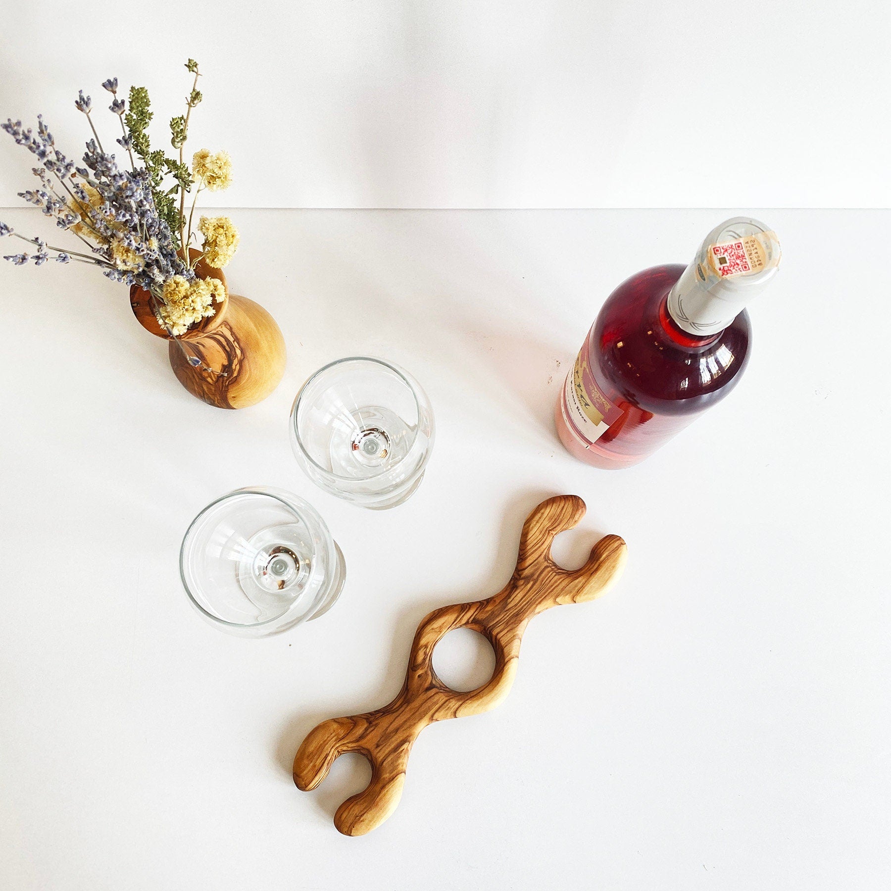 Olive Wood Wine Glass Holder, Olive Wood Goblet Holder