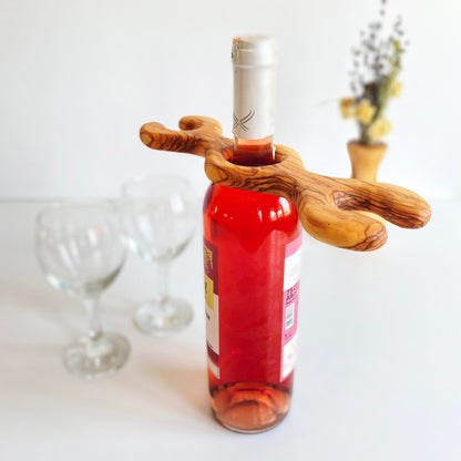 Handcrafted Olive Wood Wine Glass Holder, Rustic Table Decor