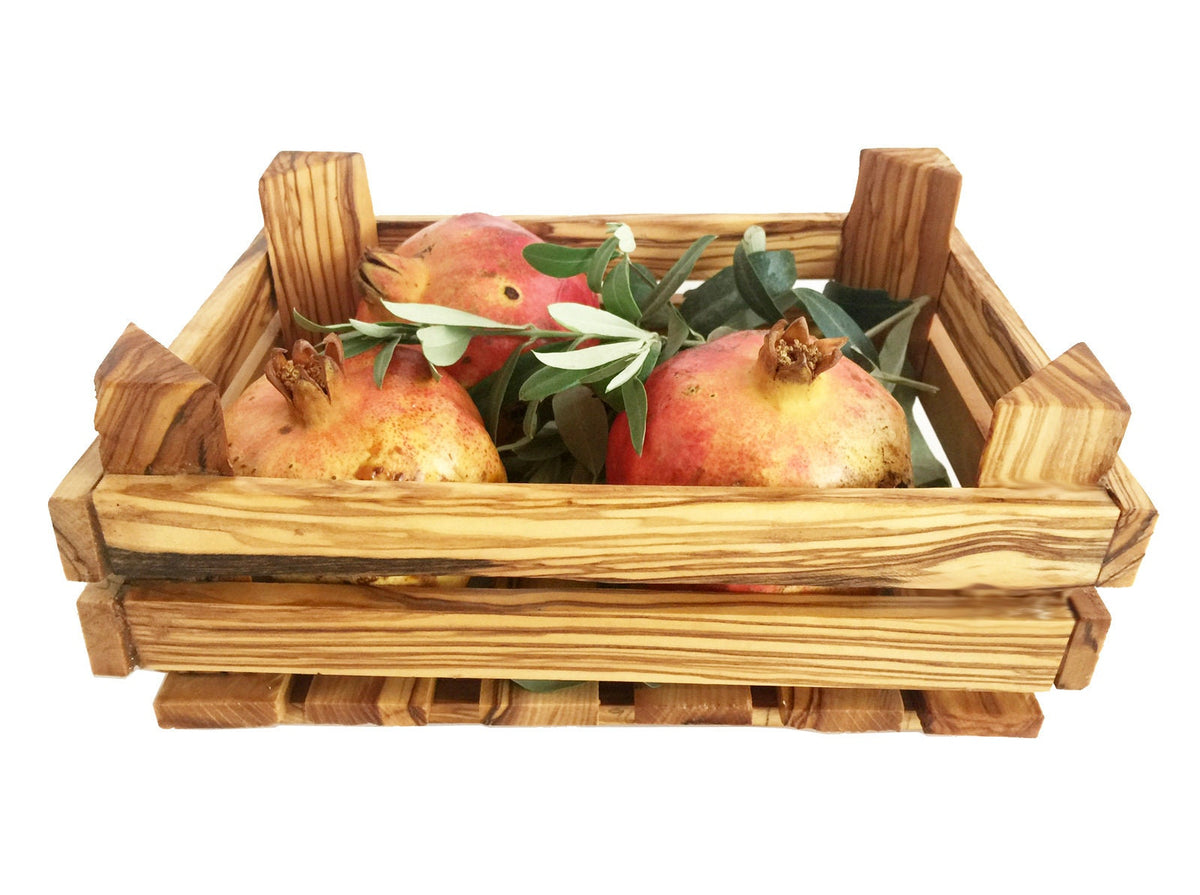 Handmade Olive Wood Veggie Basket, Authentic Wooden Crate