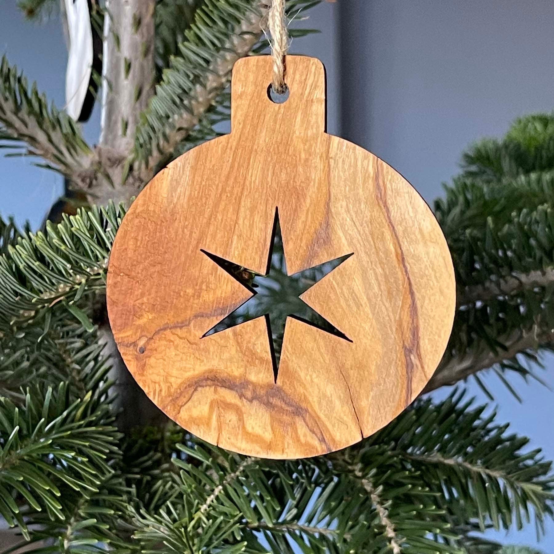 Olive Wood Unique Design Christmas Ornaments, Olive Wood Christmas Ornaments Unique Shapes Engraved