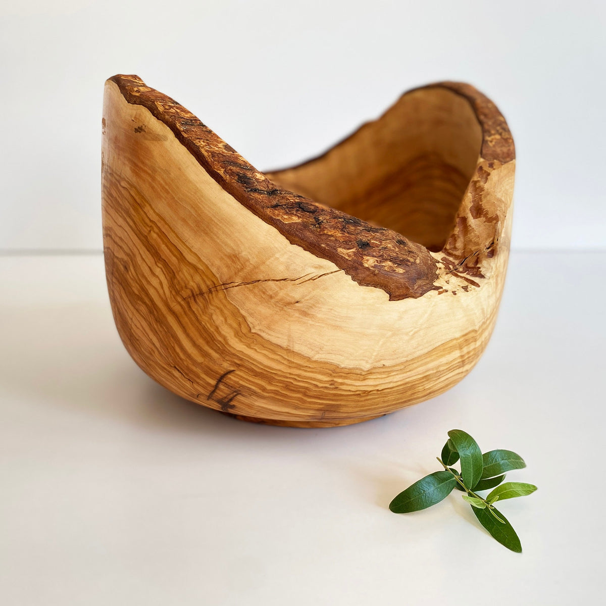 Large Olive Wood Live Edge Bowl, Rustic 6 inch Wooden Bowl
