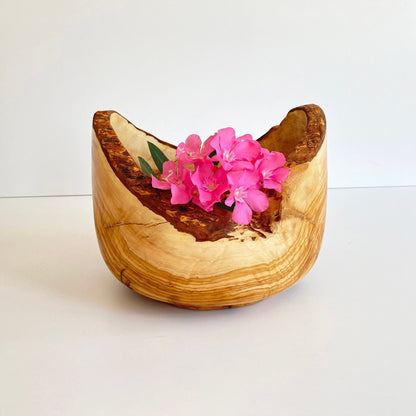 Large Olive Wood Live Edge Bowl, Rustic 6 inch Wooden Bowl
