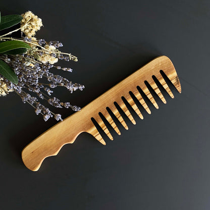 Handmade Olive Wood Wide Tooth Comb, Anti-Static Hairbrush