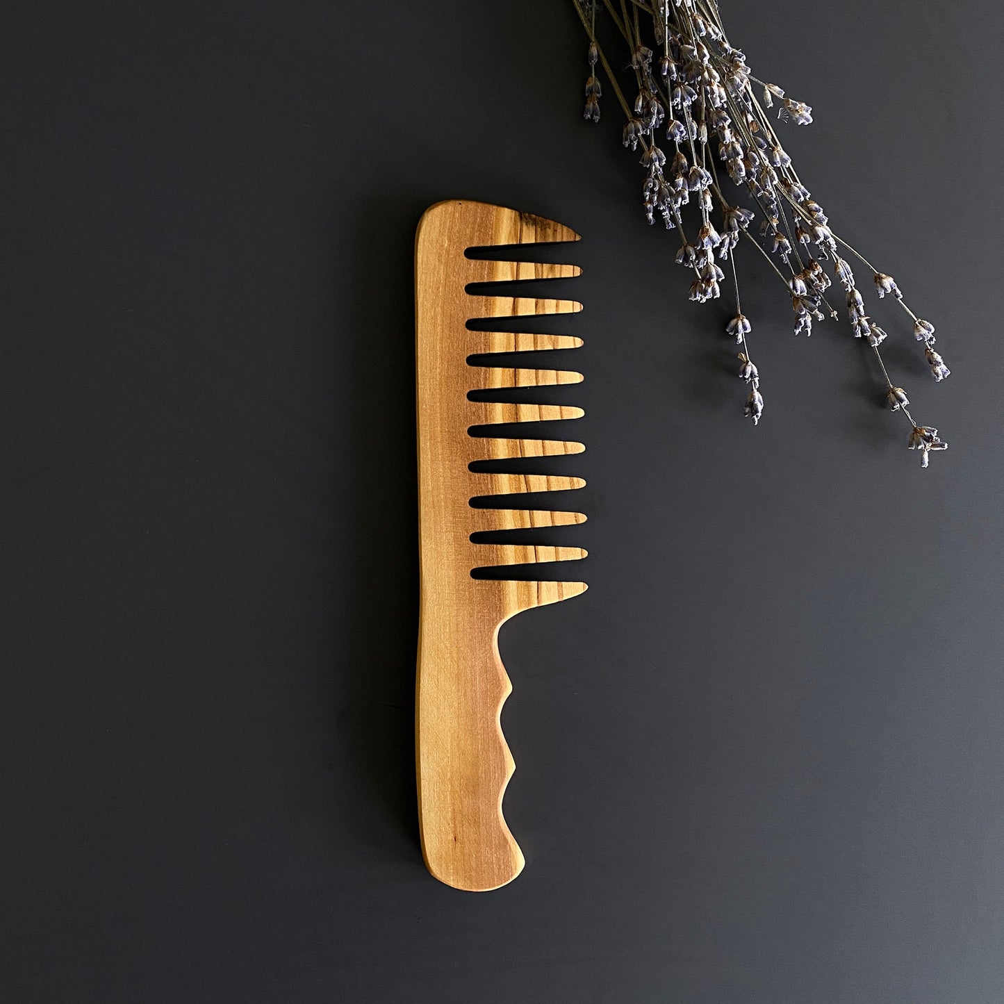 Olive Wood Wide Tine Comb, Handmade Wooden Hairbrush