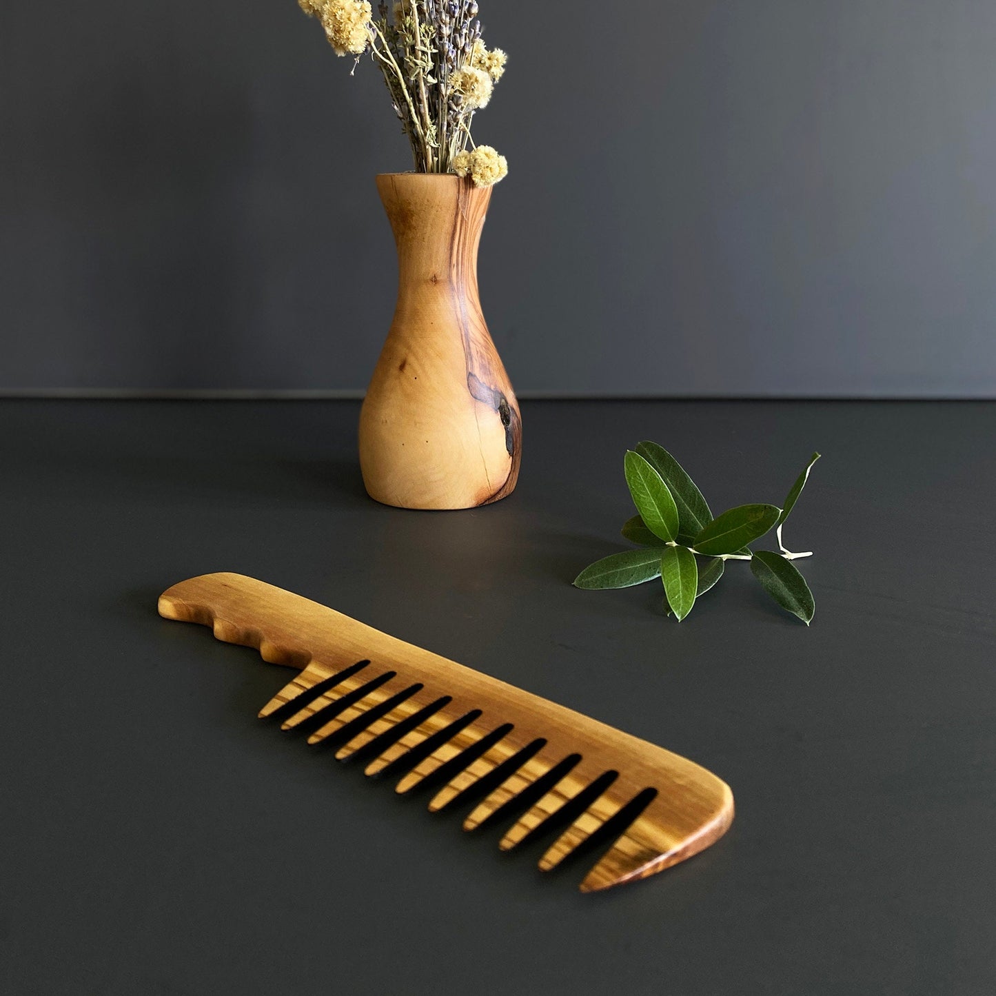 Olive Wood Wide Tine Comb, Handmade Wooden Hairbrush