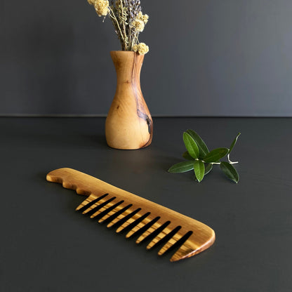 Handmade Olive Wood Wide Tooth Comb, Anti-Static Hairbrush