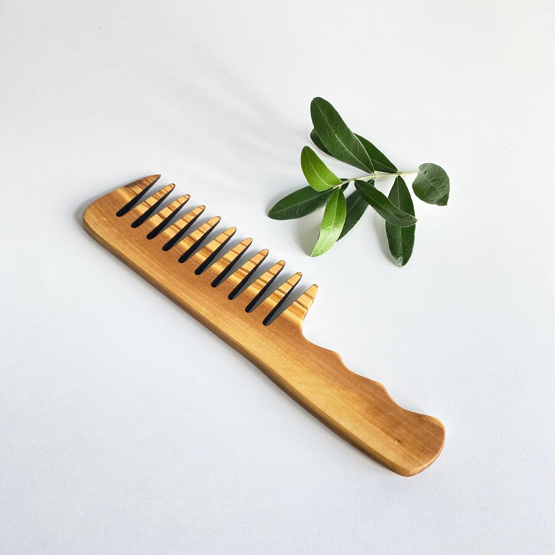 Olive Wood Wide Tine Comb, Handmade Wooden Hairbrush