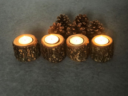 Rustic Olive Wood Tea Light Candleholder, Live Edge Wood / Set of 4