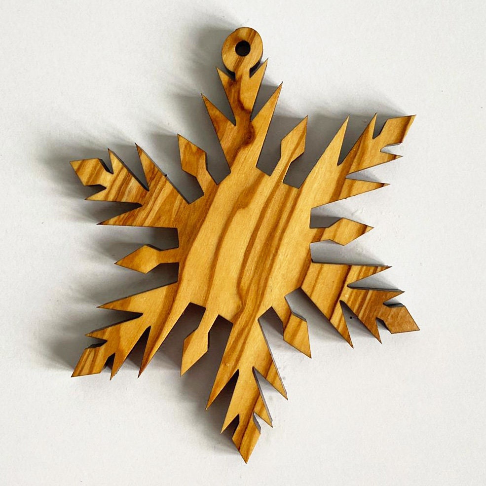 Olive Wood Snowflake Christmas Ornaments, Wooden Unique Ornaments - Christmas Tree Decor