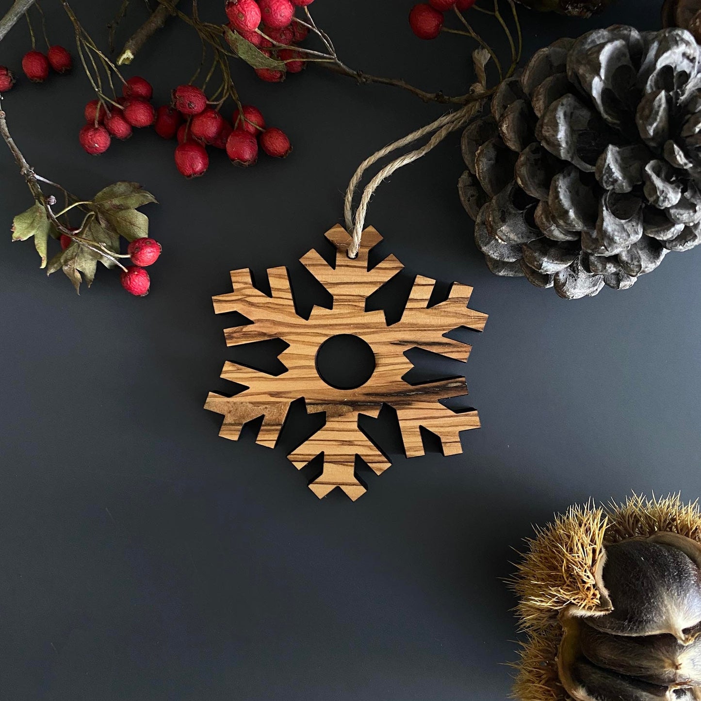 Olive Wood Snowflake Christmas Ornaments, Wooden Unique Ornaments