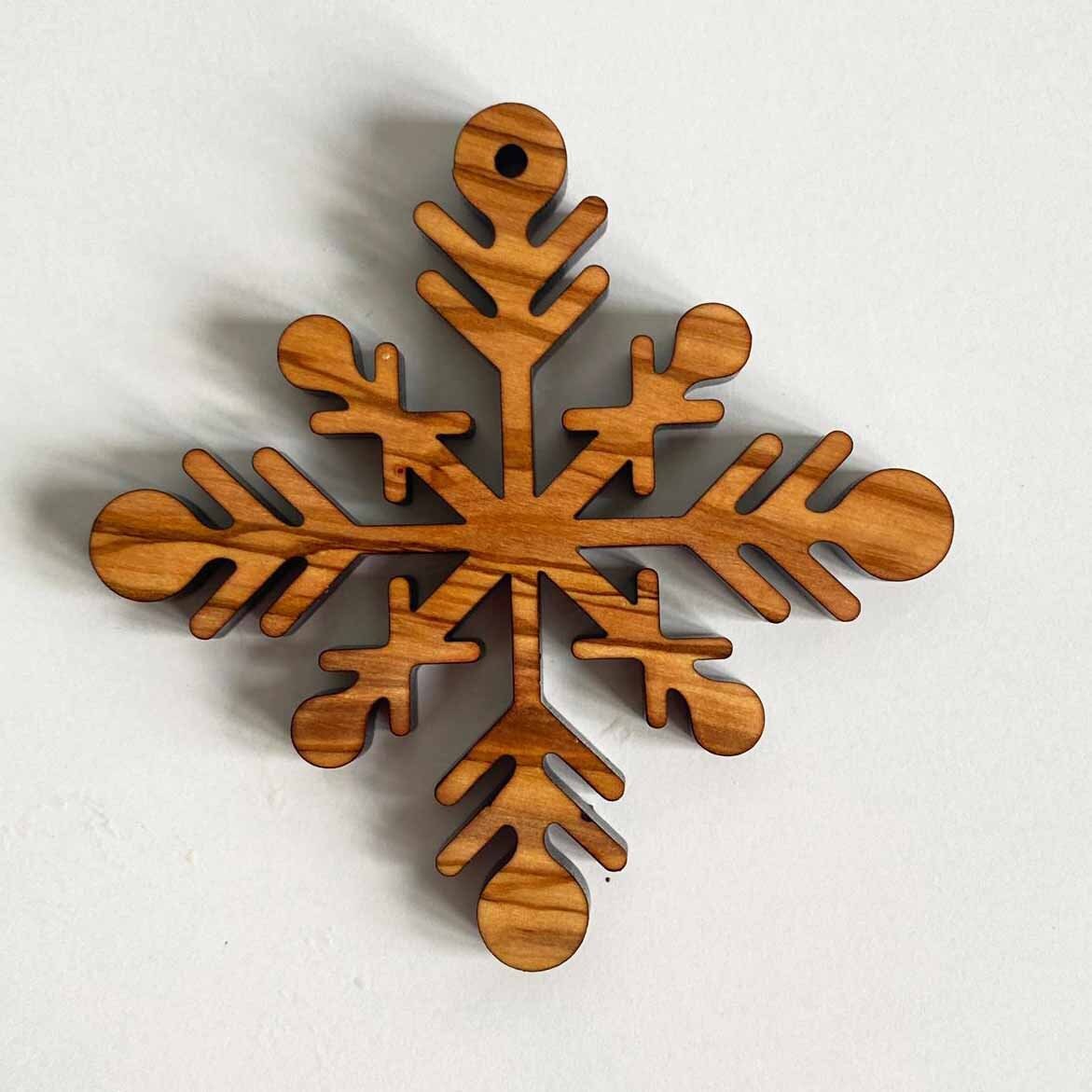 Olive Wood Snowflake Christmas Ornaments, Wooden Christmas Ornaments