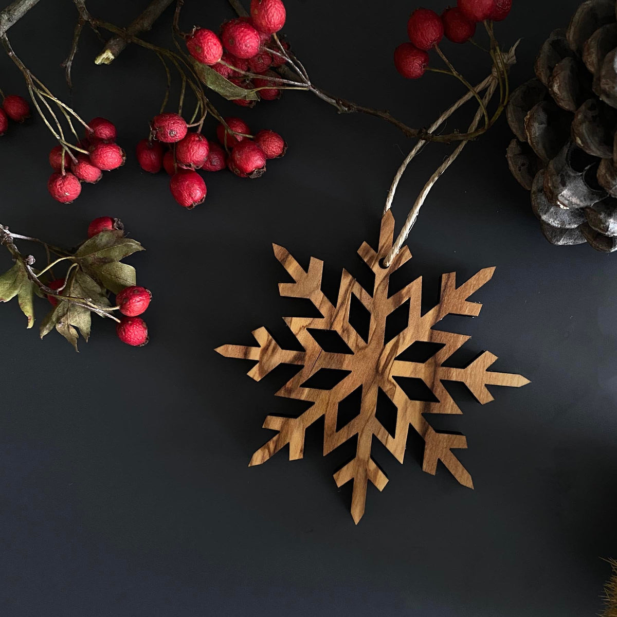 Olive Wood Snowflake Christmas Ornaments - Unique Christmas Décor