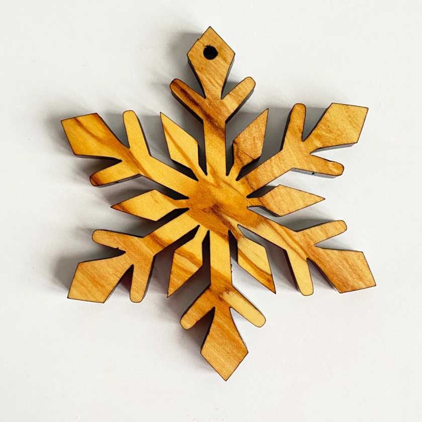 Olive Wood Snowflake Christmas Ornaments, Wooden Christmas Ornaments