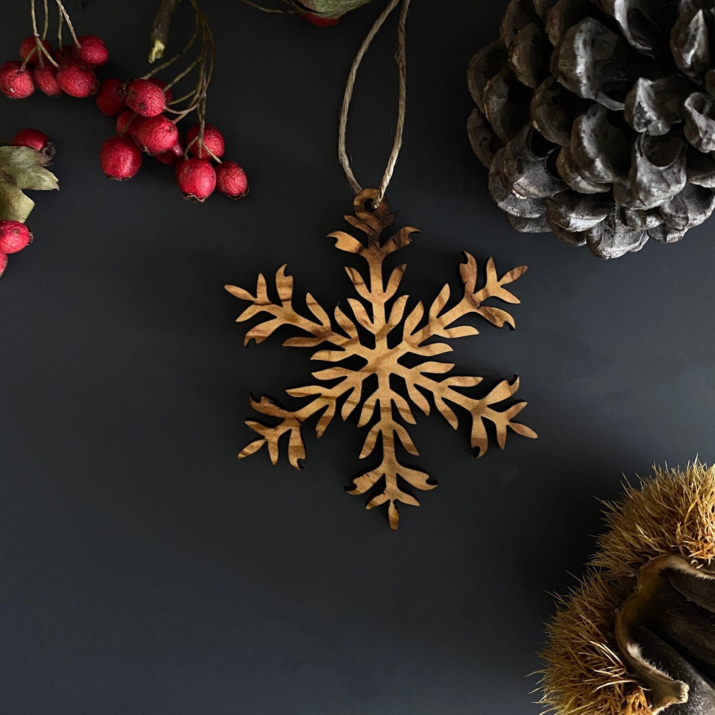 Olive Wood Snowflake Christmas Ornaments, Wooden Christmas Ornaments