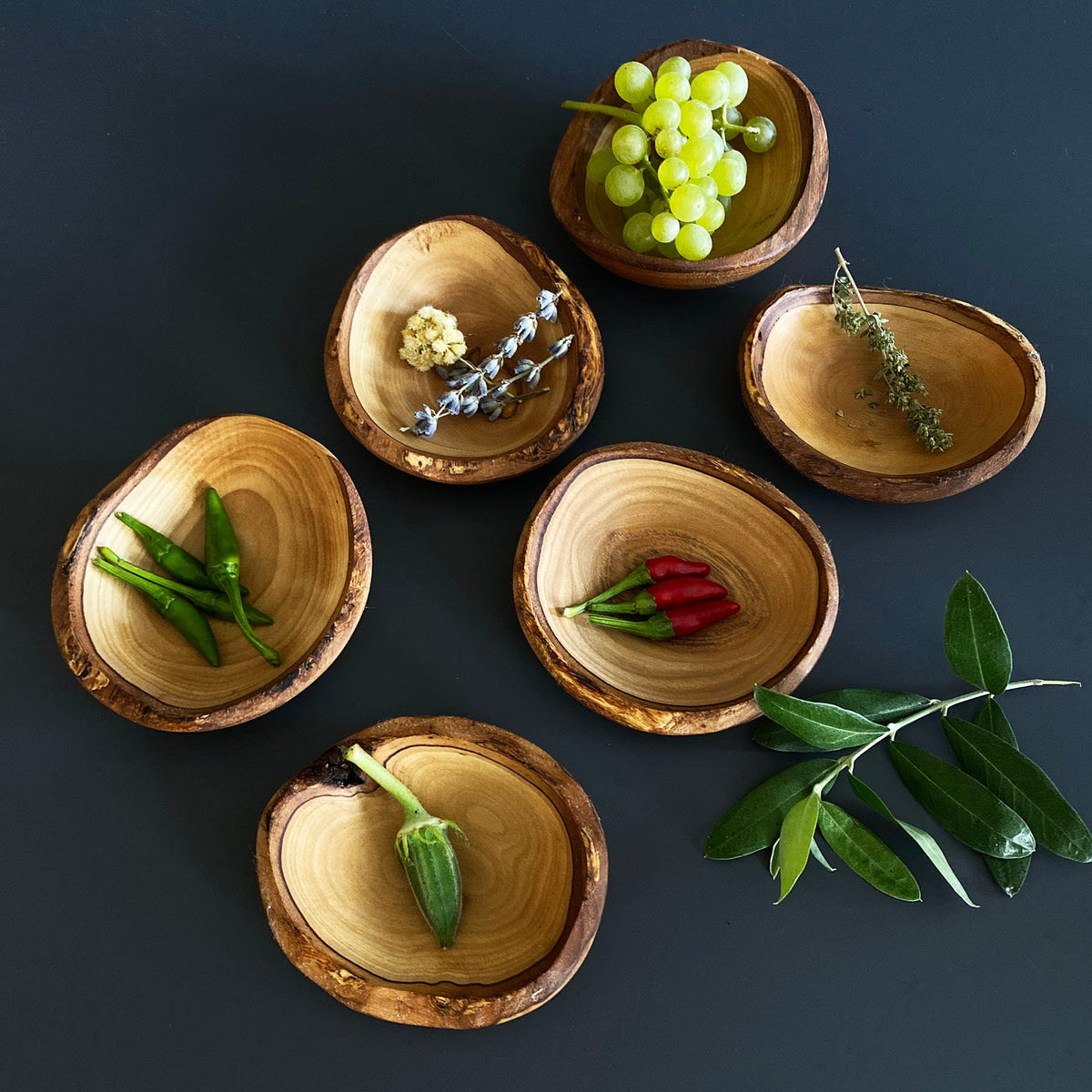 Olive Wood Rustic Mini Bowls | Wooden Live Edge Mini Plates | Vintage Christmas Dishes
